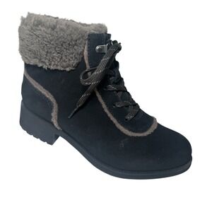 UGG Bodie Fur Lace‎ Up Boots Womens 7 Cozy Waterproof Outdoors Suede New